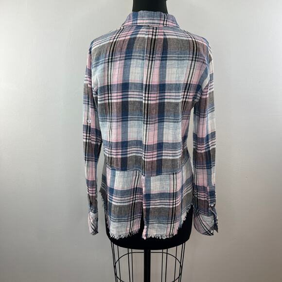 BELLA BAHL Blue/Pink Plaid Linen-Cotton Flannel Button-Up Shirt Top Cowgirl S - Picture 6 of 9
